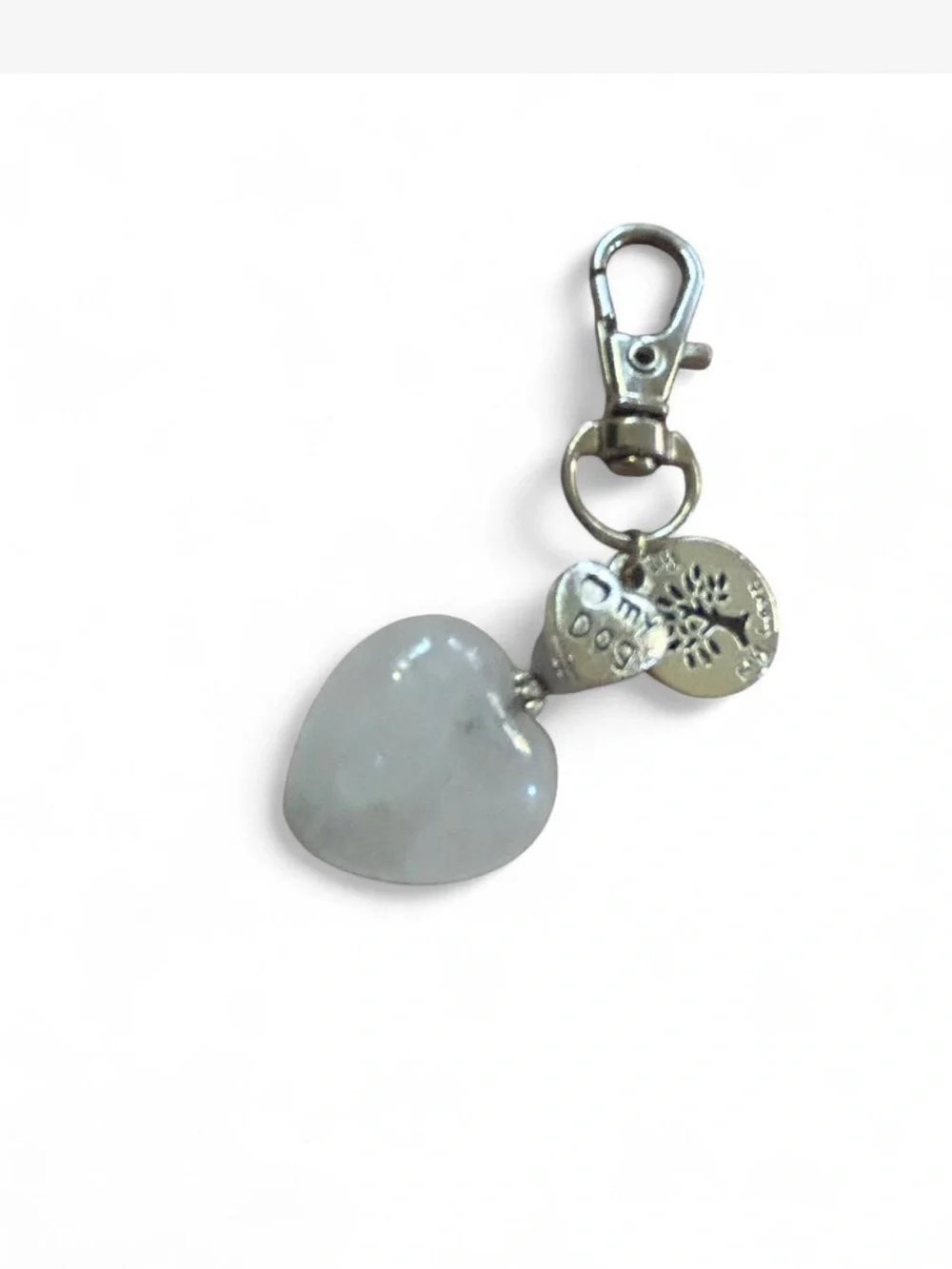 Pale Green Heart Keychain Charm with “My Love.. Dog & Family”